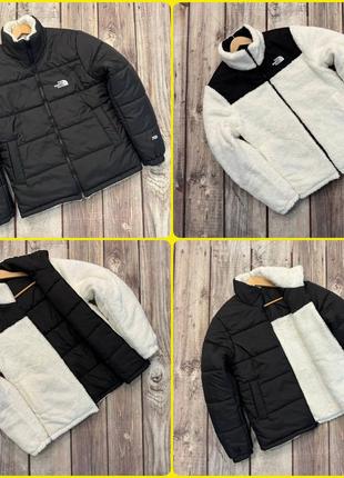 Мужская зимняя двусторонняя куртка в стиле the north face с мехом дутая черная белая s-xxl
