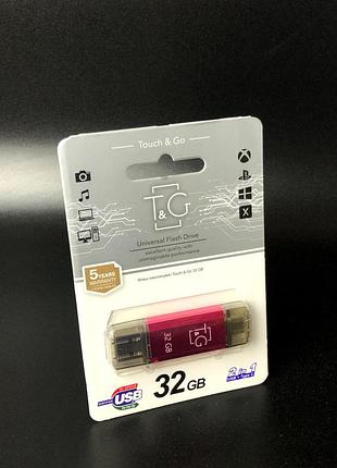 Usb-накопичувач c type c 2.0 флешка на 32gb t&g 009 star series fuchsia