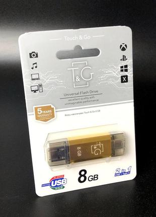 Usb-накопичувач c type c 2.0 флешка на 8gb t&g 009 star series gold