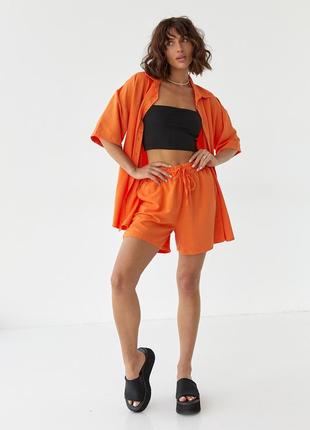Летний костюм с удлиненной рубашкой и шортами - оранжевый цвет, m (есть размеры)5 фото