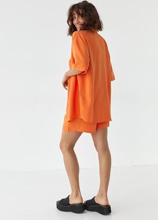 Летний костюм с удлиненной рубашкой и шортами - оранжевый цвет, m (есть размеры)2 фото