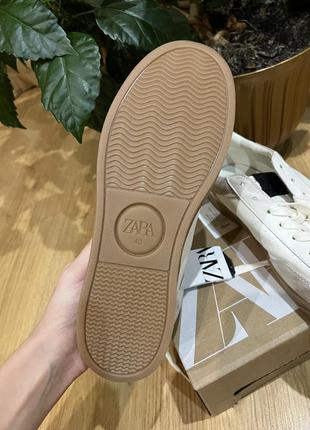 Кеды zara кожаные бело-бежевые4 фото