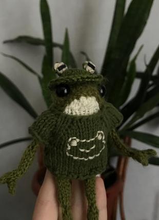 Вязаная игрушка лягушка с пинтерепитом