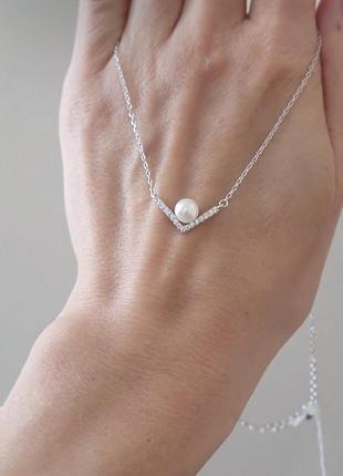 Кольє срібне з кулоном перлина