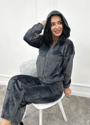 Стильный, тёплый зимний женский домашний костюм теплый женский домашний костюм на зиму махровый домашний костюм с кофтой на молнии