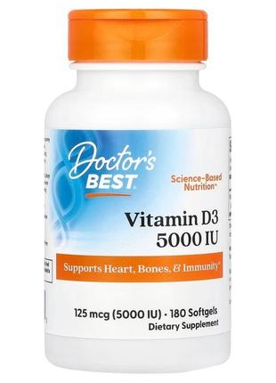 Вітамін д3 doctor's best vitamin d3 5000 мо здоров'я імунної системи серця та кісток 180 капсул
