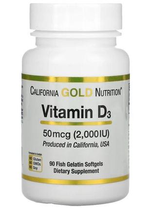 Вітамін д3 california gold nutrition vitamin d3 2000 мо для здоров'я кісток зубів імунітету 90 капсу