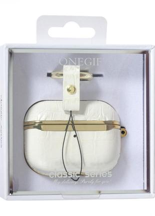 Чехол onegif leather croco airpods pro,  white