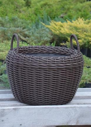 Кошик для дров плетений (дровниця) з штучного ротанга ручної роботи. колір венге. 20 літрів