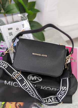 Cумка кросс-боді michael kors широкий ремінь чорний