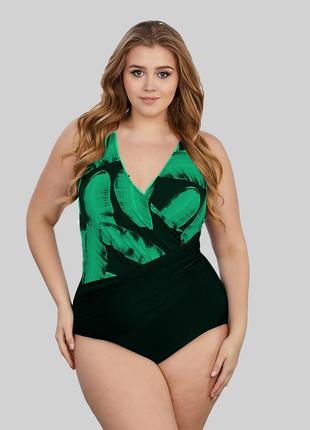 Цельный женский купальник на большую грудь z.five 85389 черный/зеленый на 46 48 50 размер
