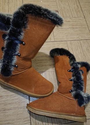 Зимние угги с мехом сапоги р.39 замша кожа