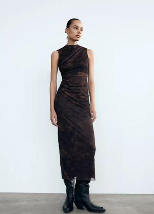 Платье женовое тюлевое коричневое zara new