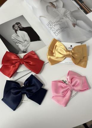 Бант атласный заколка бантик розовый синий красный желтый
