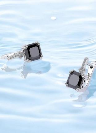 Серьги серебро оригинальные стильные черный агат фианиты