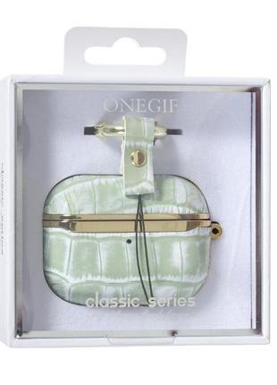 Чехол onegif leather croco airpods pro,  green