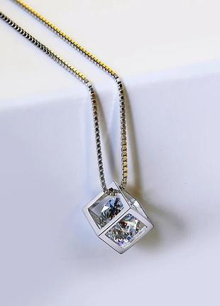 Цепочка чокер серебро кулонswarovski zirconia кубик silver ♥️ колье ожерелье