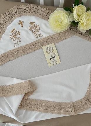 Крижма betis "аріна" з вишивкою молочний/золото інтерлок 27688826  100*100 см тм бетис