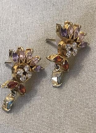 Серьги пусеты с кристаллами позолота