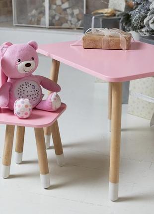 Дитячий прямокутний стіл і стільчик зайчик.столик рожевий дитячий4 фото