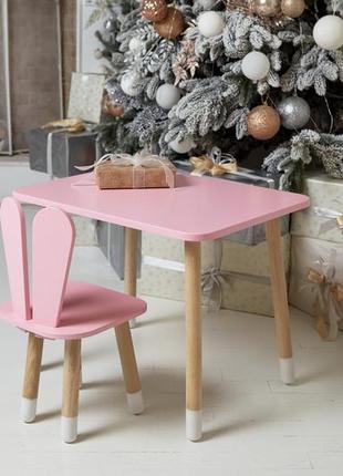 Дитячий прямокутний стіл і стільчик зайчик.столик рожевий дитячий6 фото