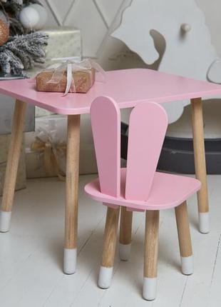 Дитячий прямокутний стіл і стільчик зайчик.столик рожевий дитячий5 фото