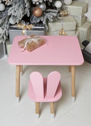 Дитячий прямокутний стіл і стільчик зайчик.столик рожевий дитячий8 фото