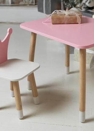 Дитячий  прямокутний стіл і стільчик корона з білим сидінням. столик рожевий дитячий2 фото