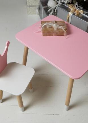 Дитячий  прямокутний стіл і стільчик корона з білим сидінням. столик рожевий дитячий4 фото