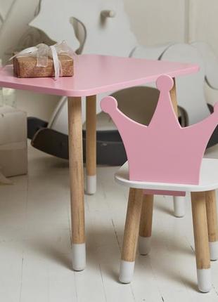 Дитячий  прямокутний стіл і стільчик корона з білим сидінням. столик рожевий дитячий6 фото