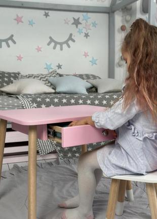 Детский столик и стульчик розовый. столик с ящиком для карандашей и разукрашек7 фото