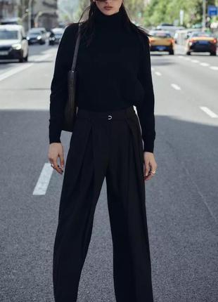 Брюки женские черные с тонким ремнем zara new
