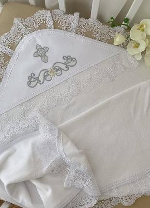 Крижма betis "світлинка м" подвійна з вишивкою білий/срібло махра 27689307  80*90 см тм бетис