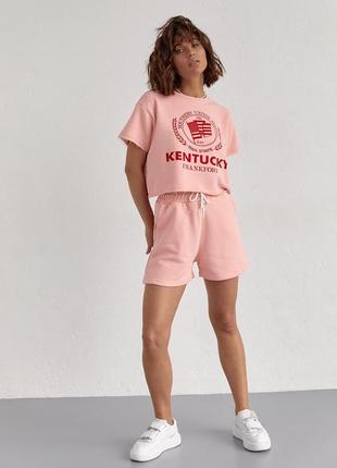 Женский спортивный комплект с шортами и футболкой - пудра цвет, s (есть размеры)