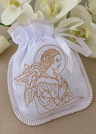 Мішечок з вишивкою betis аксесуар для хрещення білий/золото інтерлок 27683260 тм бетис
