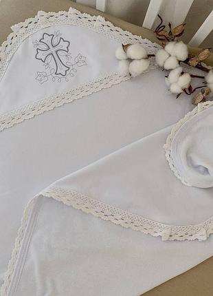 Крижма betis "чарівний янгол в" подвійна з вишивкою білий/срібло велюр,кулір 27687125  75*100 см тм бетис