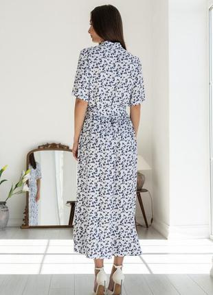 Жіночна міді штапельна сукня флорет-літо з коміром та кишенями 42-56 розміри різні кольори білий квіти5 фото