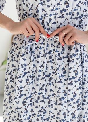 Жіночна міді штапельна сукня флорет-літо з коміром та кишенями 42-56 розміри різні кольори білий квіти7 фото