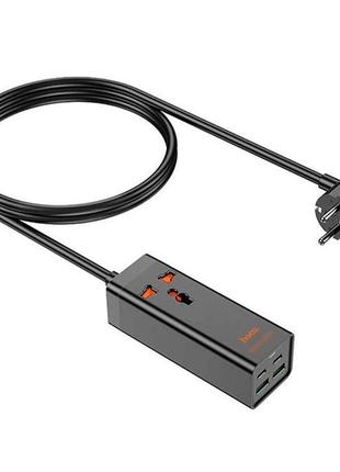 Сетевой фильтр hoco ac10a на 1 розетку + 2 usb+ 2 usb-c, 65w, кабель 1,5м, 220в, black, box склад одесса 35125