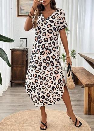 Платье футболка в леопардовый принт shein m