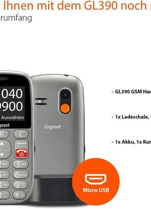 Gigaset gl390 5,59 см (2,2") 88 г сріблястий функціональний телефон gl390, панель, дві sim-карти, англійська мова3 фото