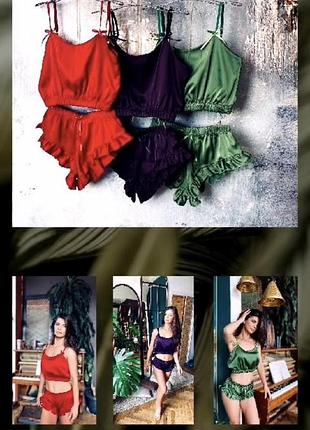 Стильная женская пижама шорты+топ с бантиком ,шел тм китай