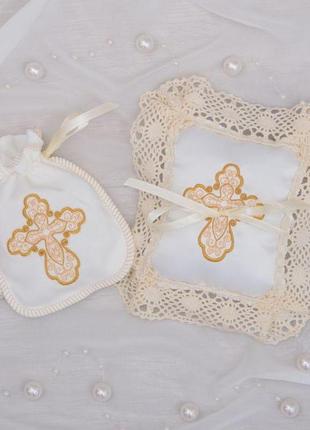 Набір betis "талісман янгола" мішечок, подушечка молочний/золото атлас,інтерлок 27682655 тм бетис
