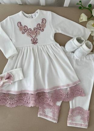 Костюм betis "світлинка" д.р. туніка,лосини,пов'язка,пінетки молочний/пудра інтерлок 27683636  зріст 68 тм