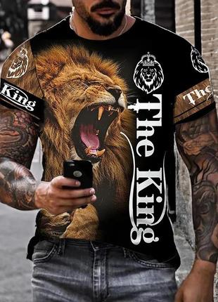 Футболка 3d печать фирменная мужская футболка с принтом рычит лев the king король термо дышащая летняя xxl3 фото