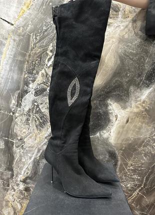 Замшевые женские зимние ботфорты