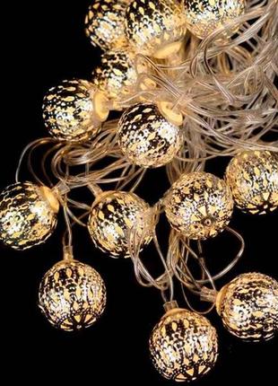 Гірлянда кульки срібло 20led теплий білий 5мперехідник 1660-07 тм китай
