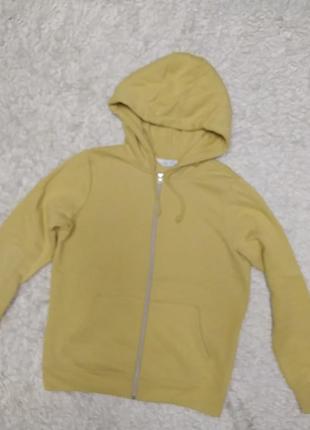 Худи свитшот желтый на замке с капюшоном
