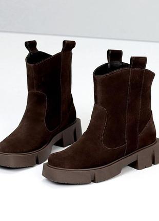 Черевики челсі демі осінь шоколадні коричневі натуральний замш козаки