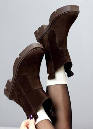 Черевики челсі демі осінь шоколадні коричневі натуральний замш козаки